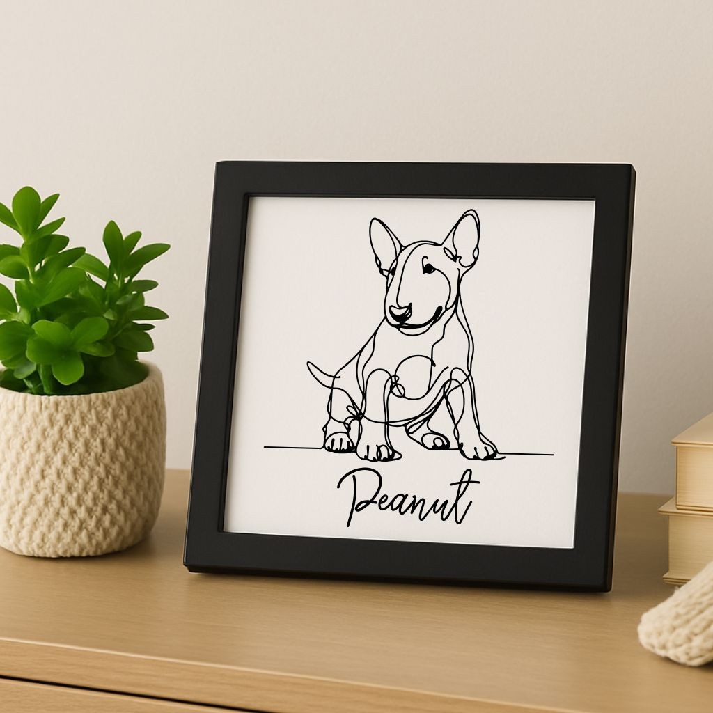 Custom Bull Terrier Dog Portrait on Wood in Frame Personalized Laser Etched Art