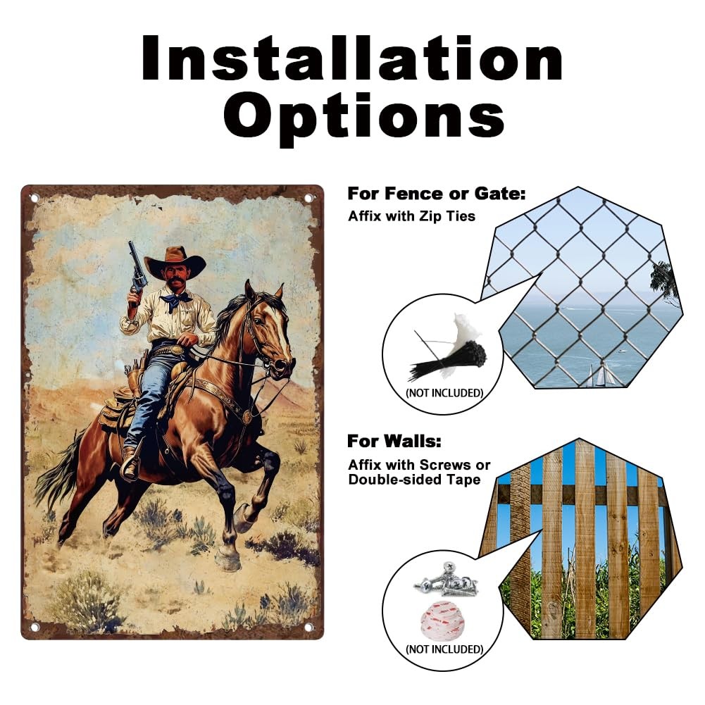 Doodlream Western Cowboy Wall Decor Vintage Metal Tin 12″L x 8″W,