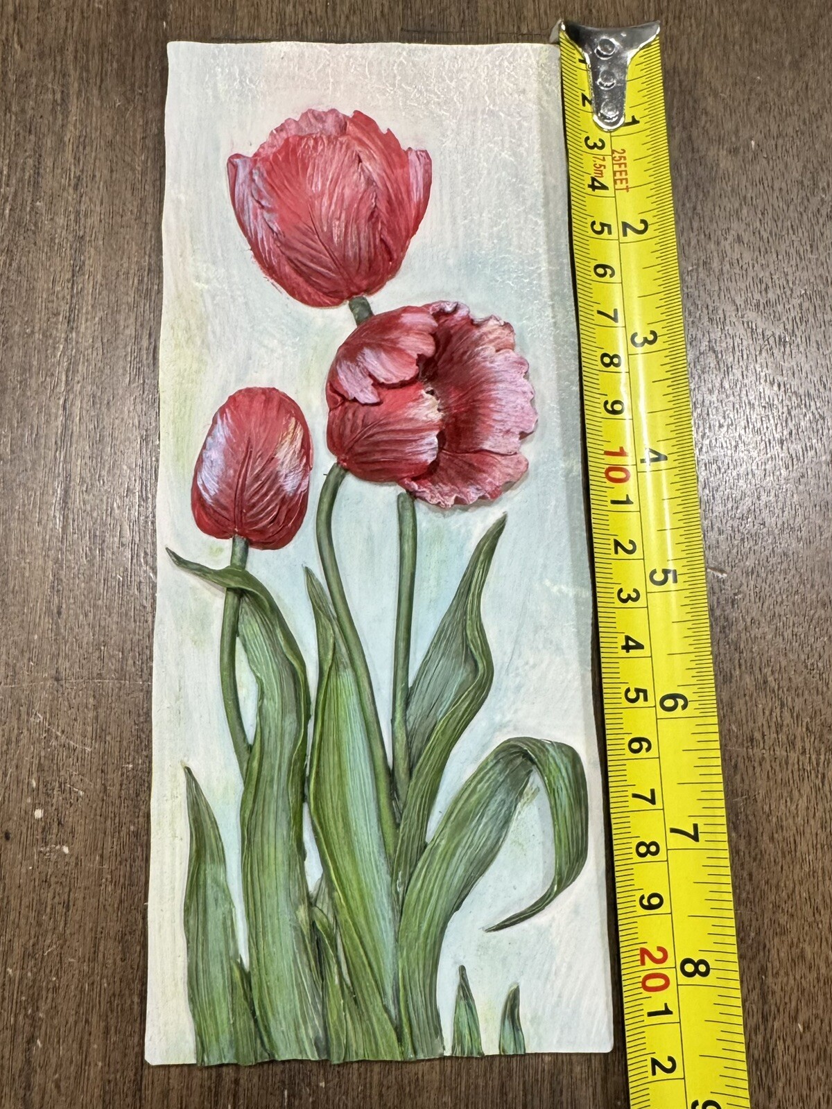 Vintage Red Tulips Wall Art Slate Textured 8.5”x3.5” in EUC