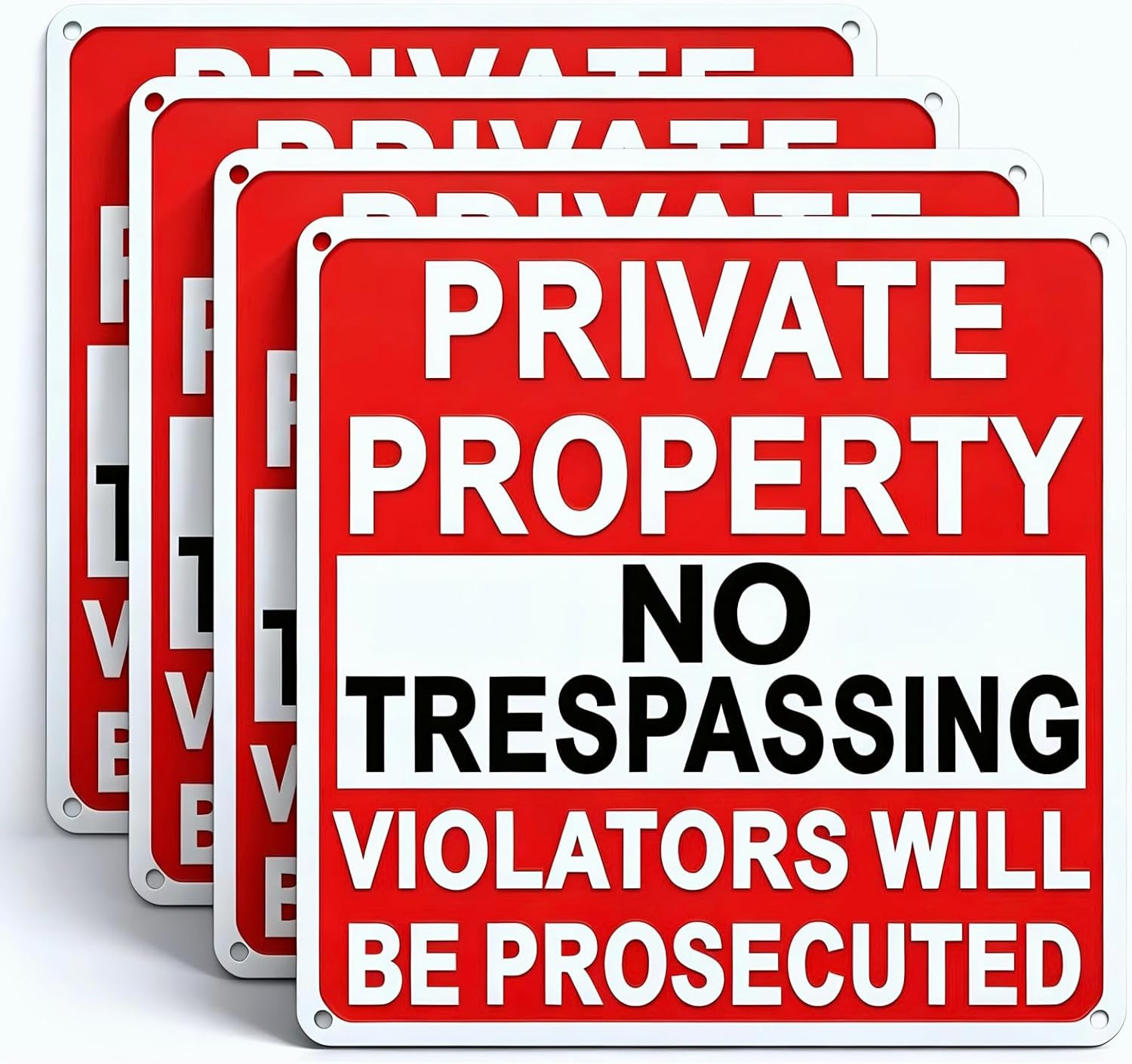 4 Pack Large No Trespassing Signs Private Property, 9.5 Inch X 9.5 Inch Private