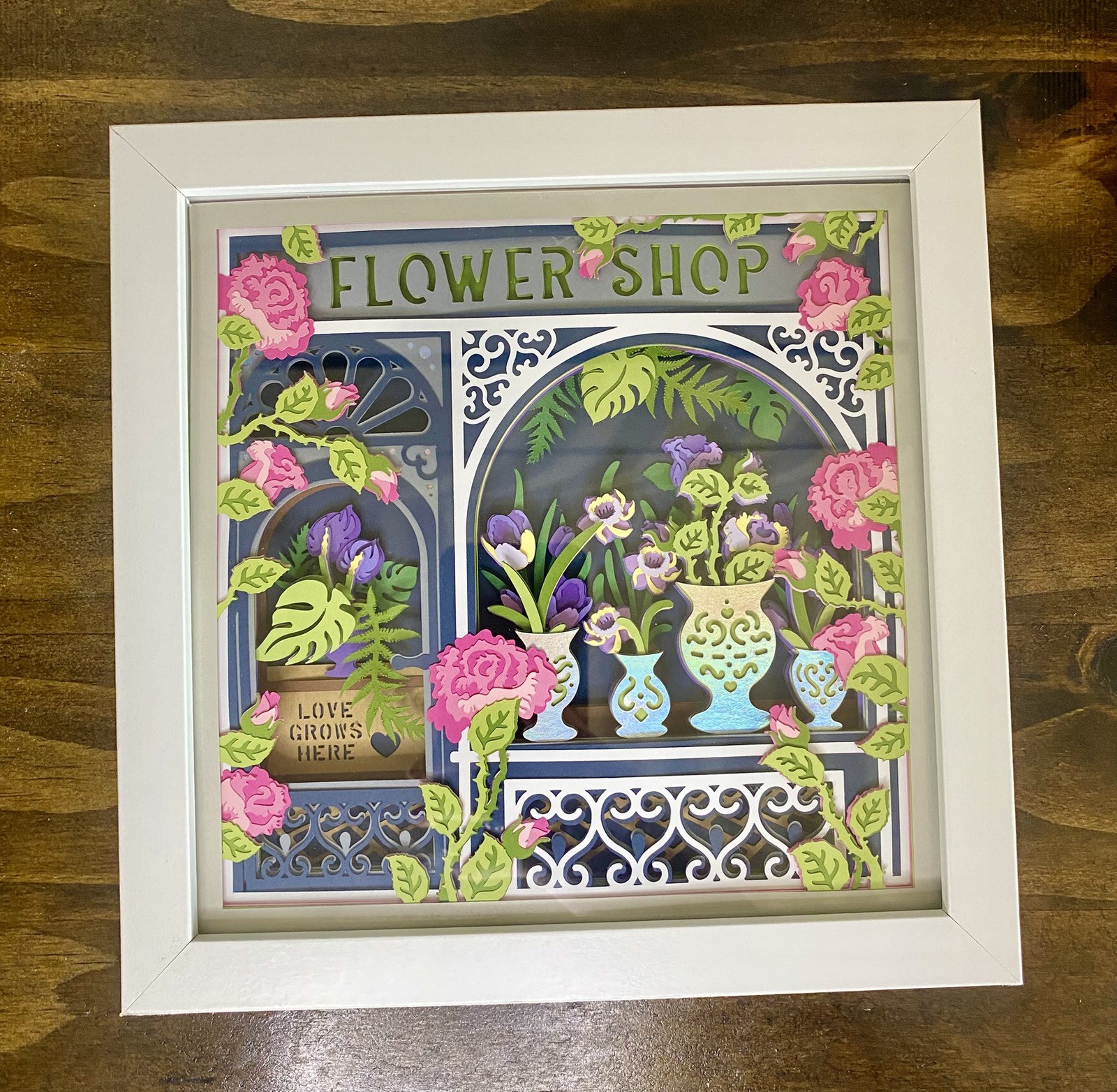 3D Flower Shop Plants Botanical Shadow Box 8×8 Gift Wall Art Handmade Decor