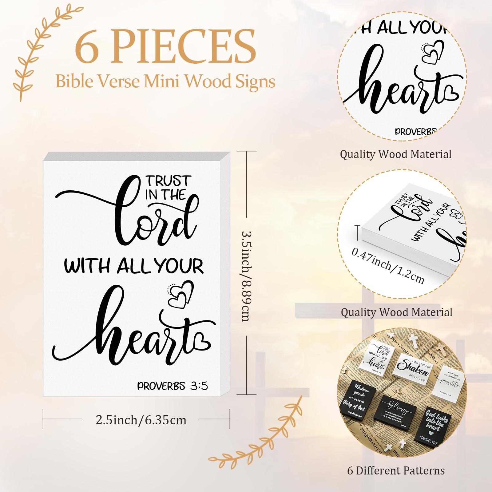 6 Pcs Mini Christian Wooden Signs Bible Verse Decor Inspirational Scripture W…