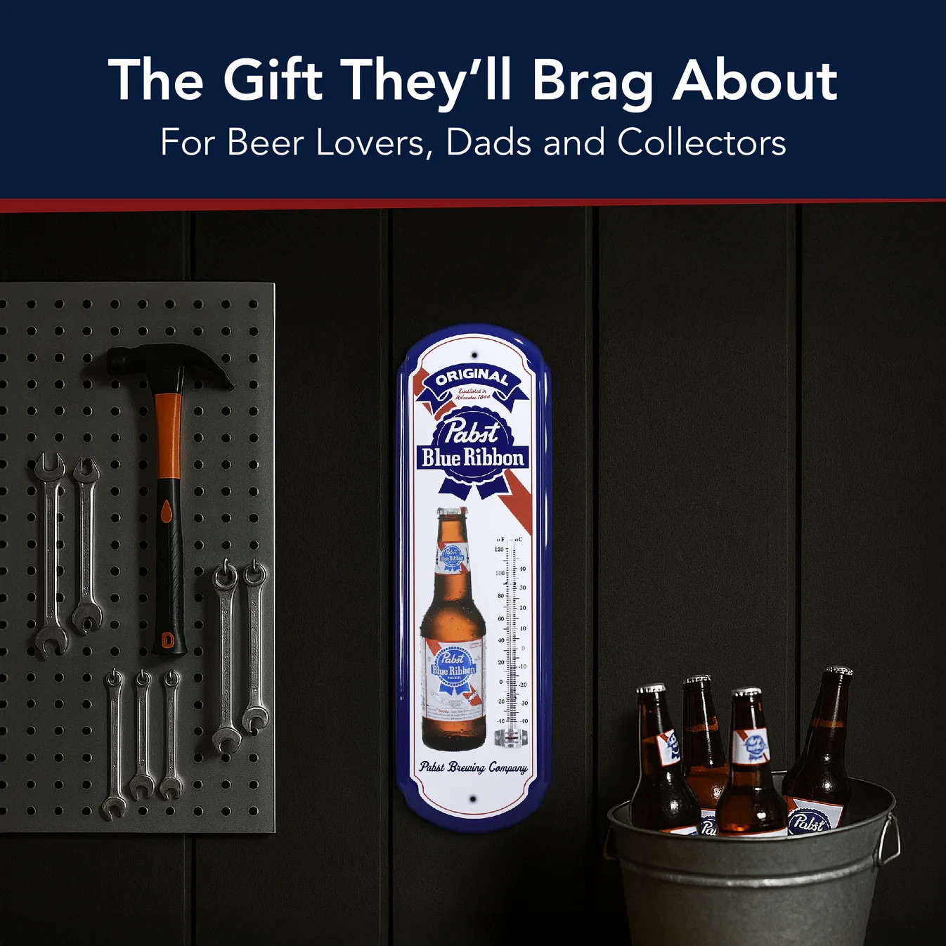 Pabst Blue Ribbon Metal Thermometer Wall Sign Retro Beer Bar Garage Man Cave