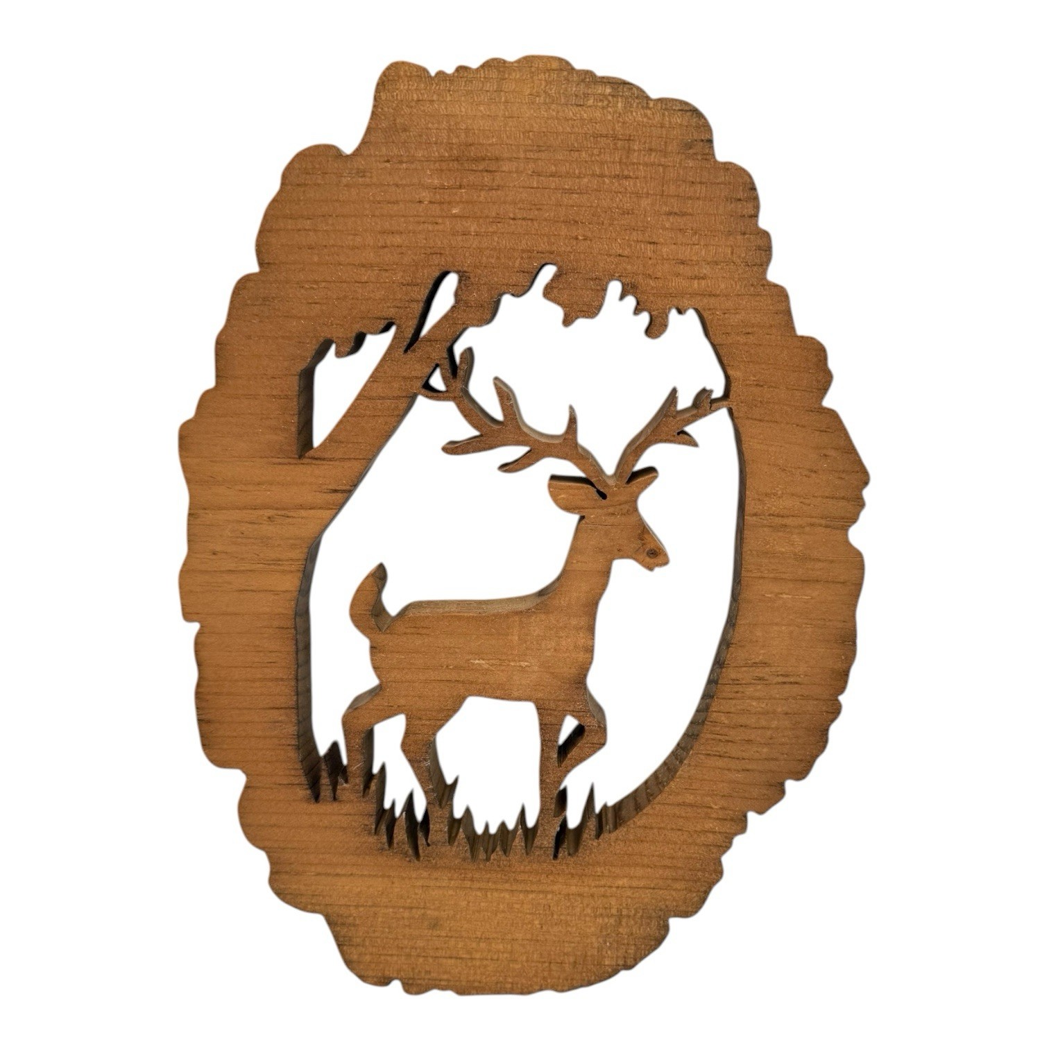 Wood Hand Carved Deer Buck Wall Plaque Art Hanging Vtg Hunting Rustic Cabin EUC