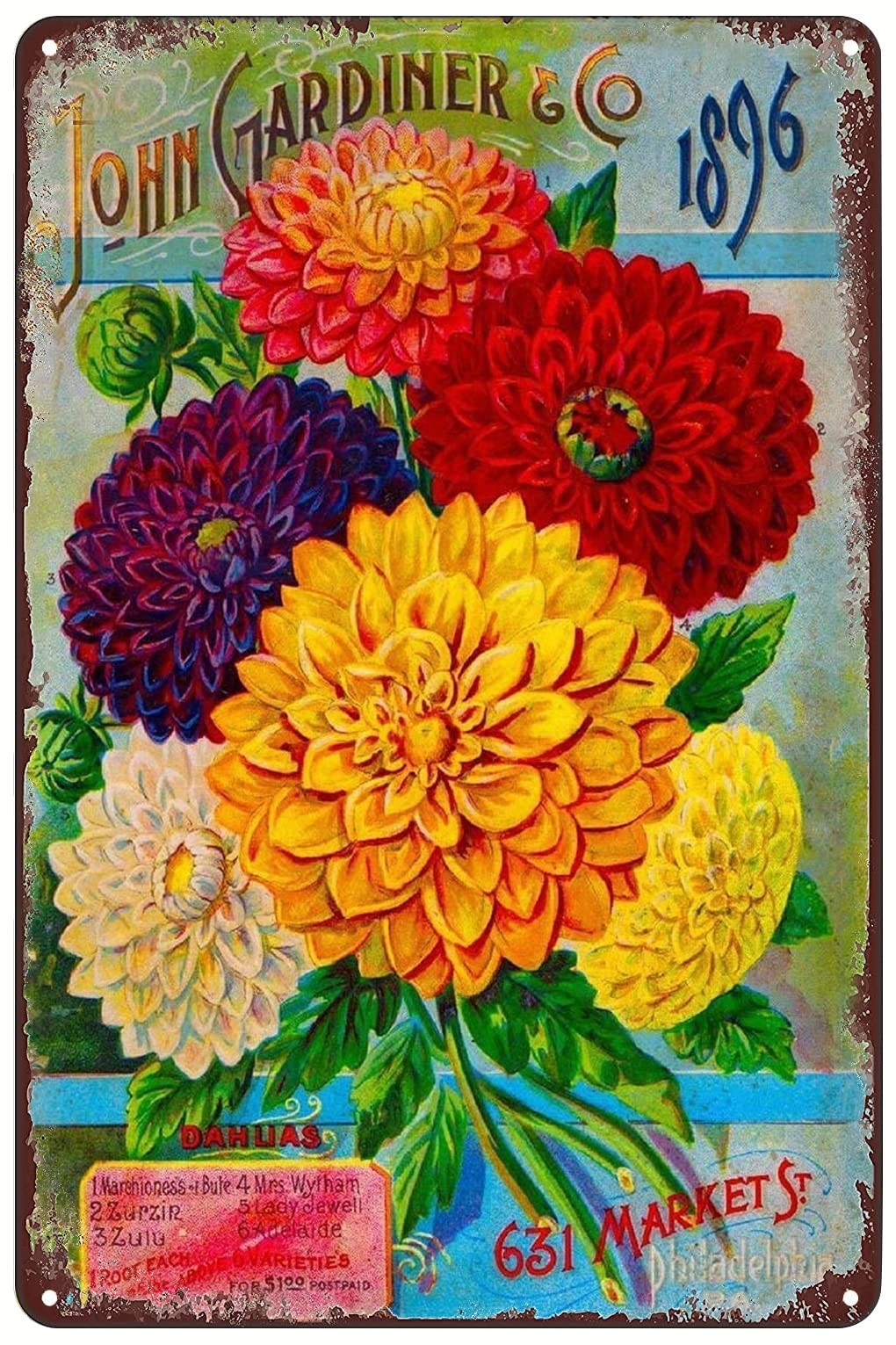 Vintage Metal Signs – Dahlias Flowers Seed Packet Tin Sign 12″L x 8″W, FQ14
