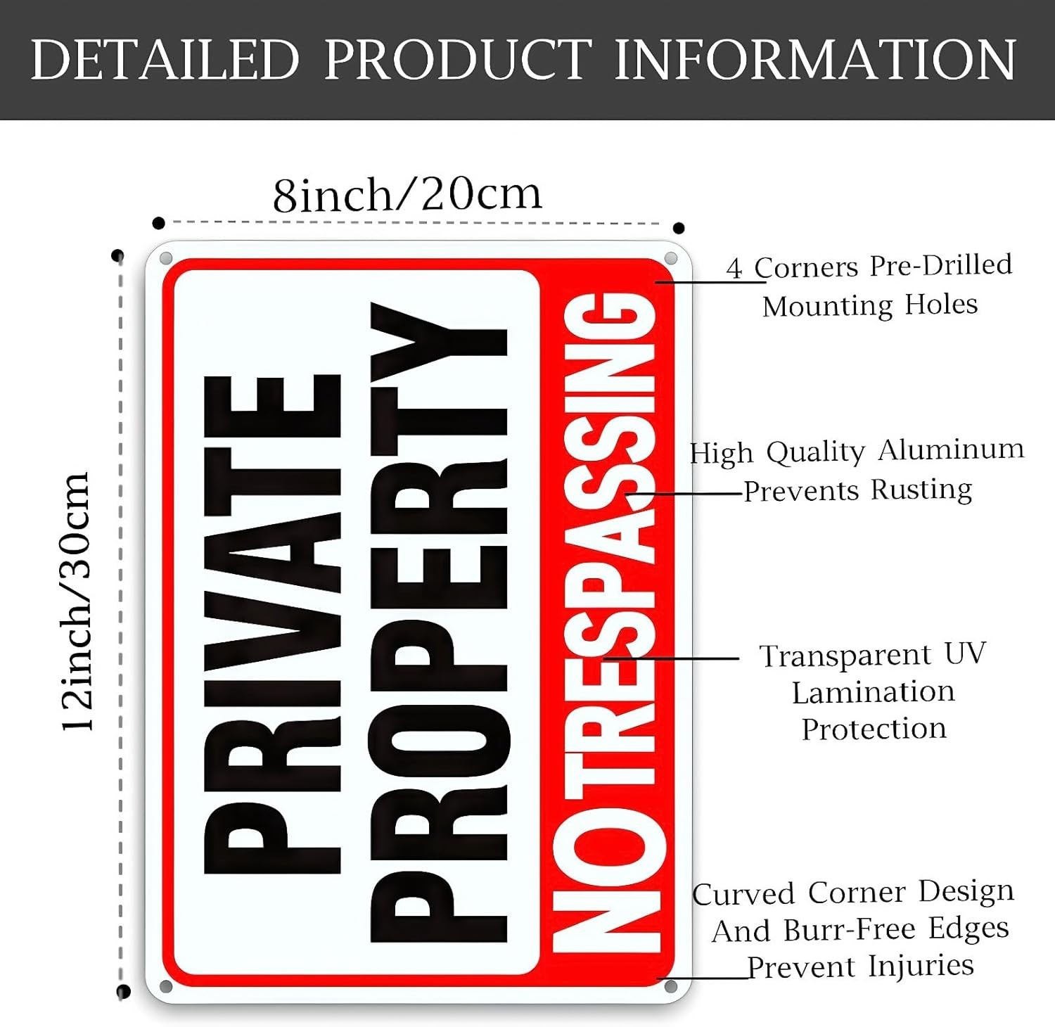 4 Pack Large No Trespassing Signs Private Property, 8X12 Inch Rust Free Aluminum