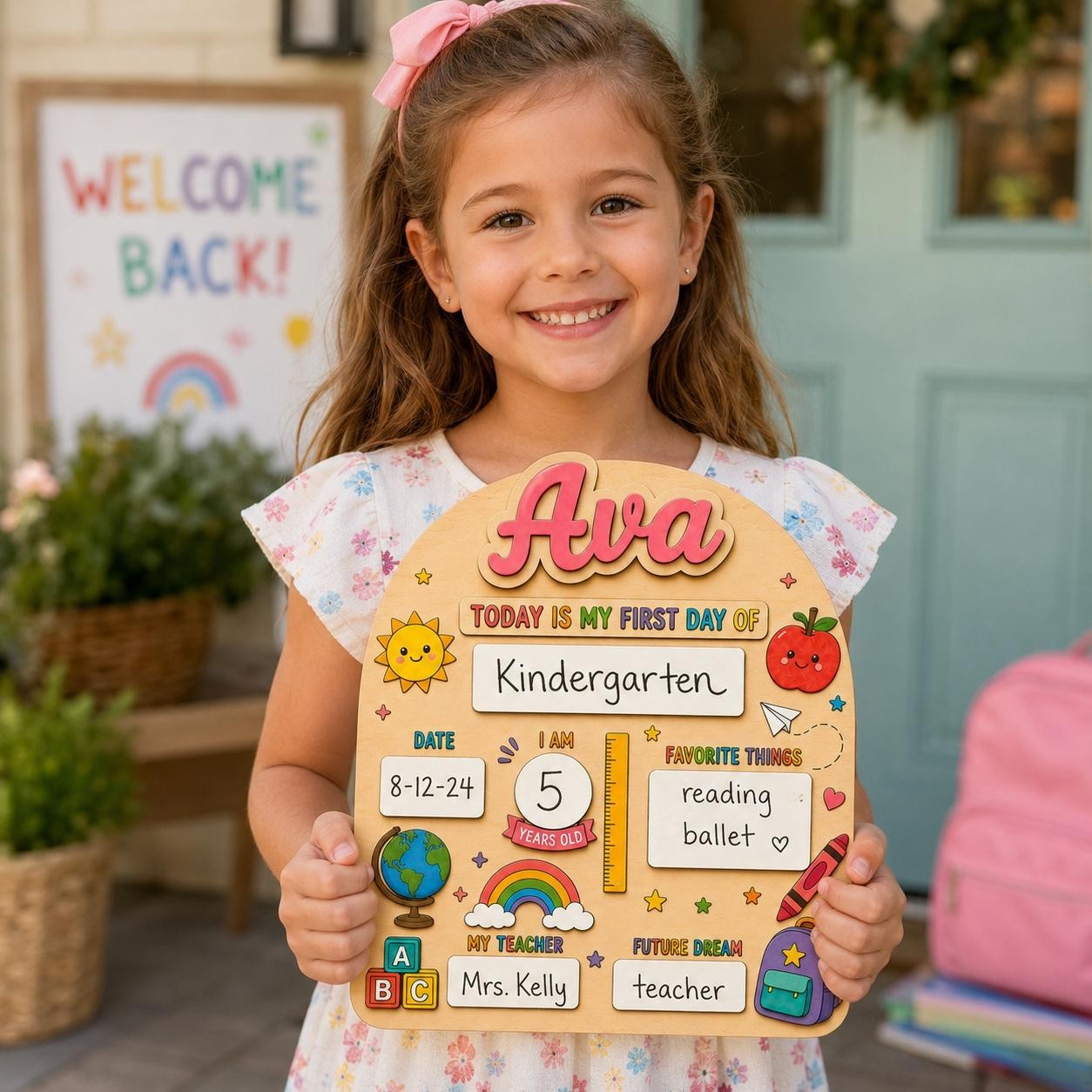 Personalized First Day School Sign, Reusable Wooden Milestone Board