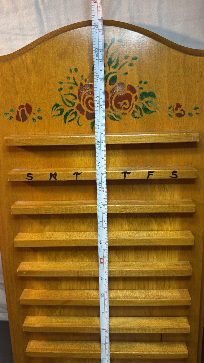 VTG Wooden Perpetual Wall Calendar Folk Art Floral Hanging Calendar Missing Tile