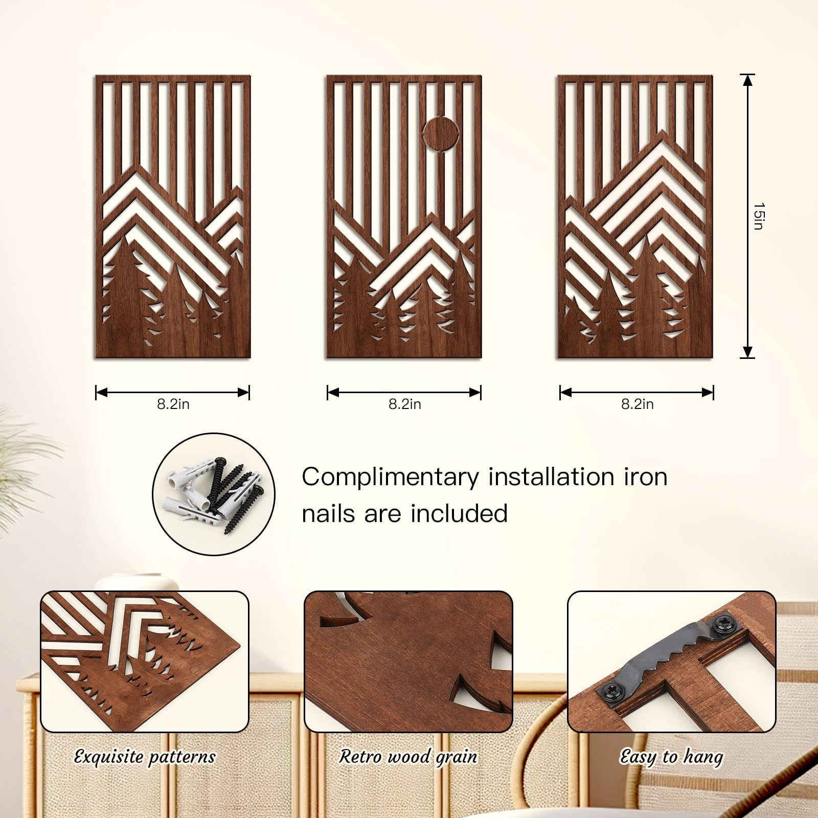 3 Piece Wood Large Mountain Wall Decor Art for Living Room Bedroom Office M
