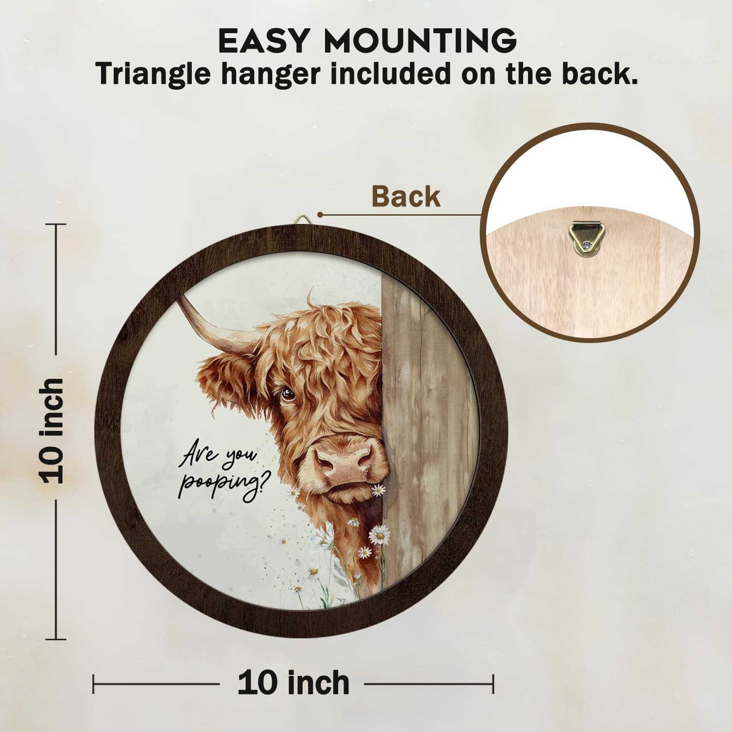 Funny Highland Cow Bathroom Round Wooden Wall Art, Highland Cow Bathroom Deco…