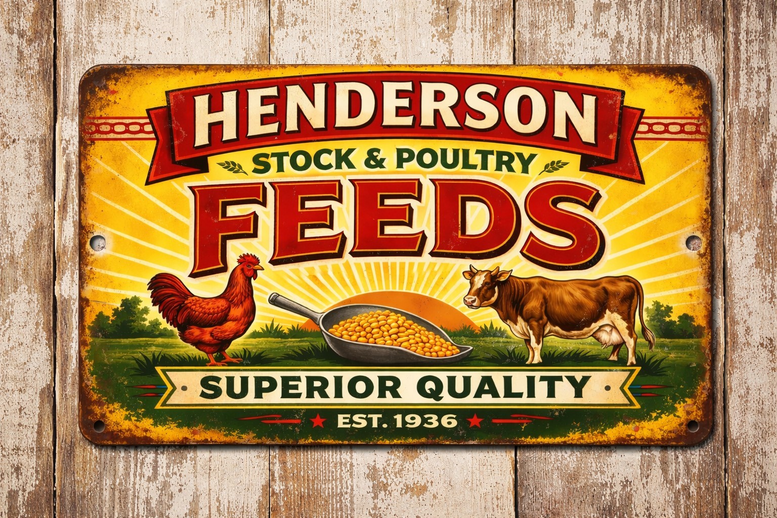 Vintage Farm Feed Store Metal Sign 8×12 Stock Poultry Barn Decor