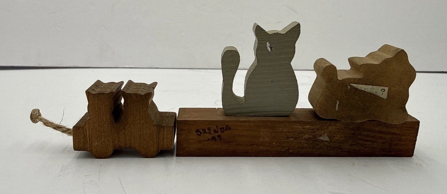 Set of 4 Handpainted Gray White Kittens Wood Display Decor I ❤️ Cats