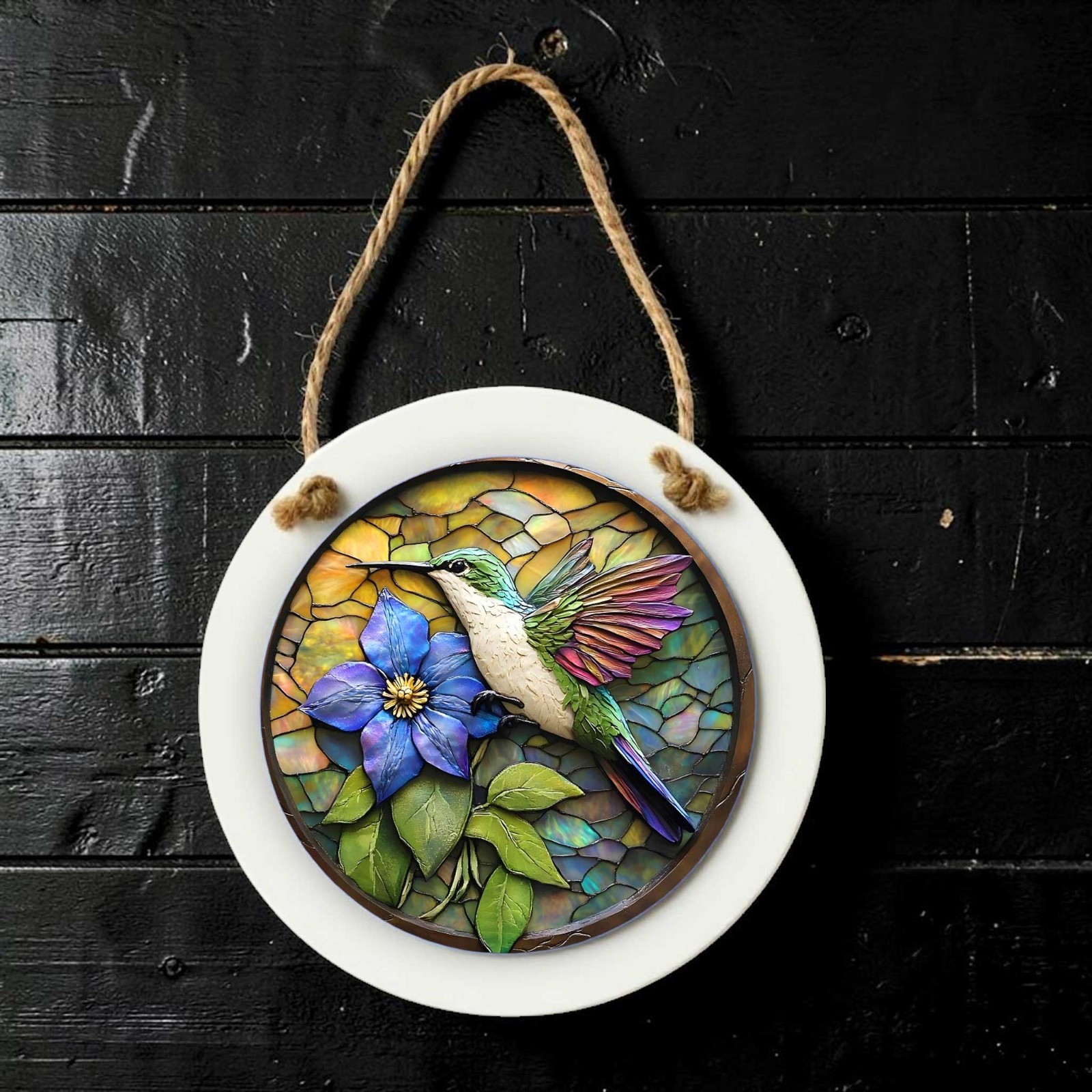 Hummingbird Door Sign – Small Wall or Window Hanging Wreath Accent Plaque 4.8in