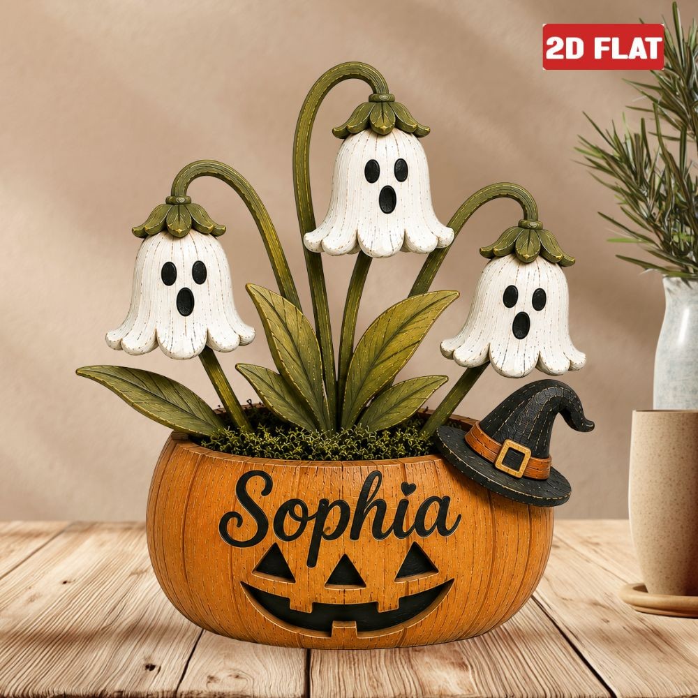 Custom Halloween Pumpkin Skull 2D FLAT Wood Block Spooky Ghost Pumpkin Decor