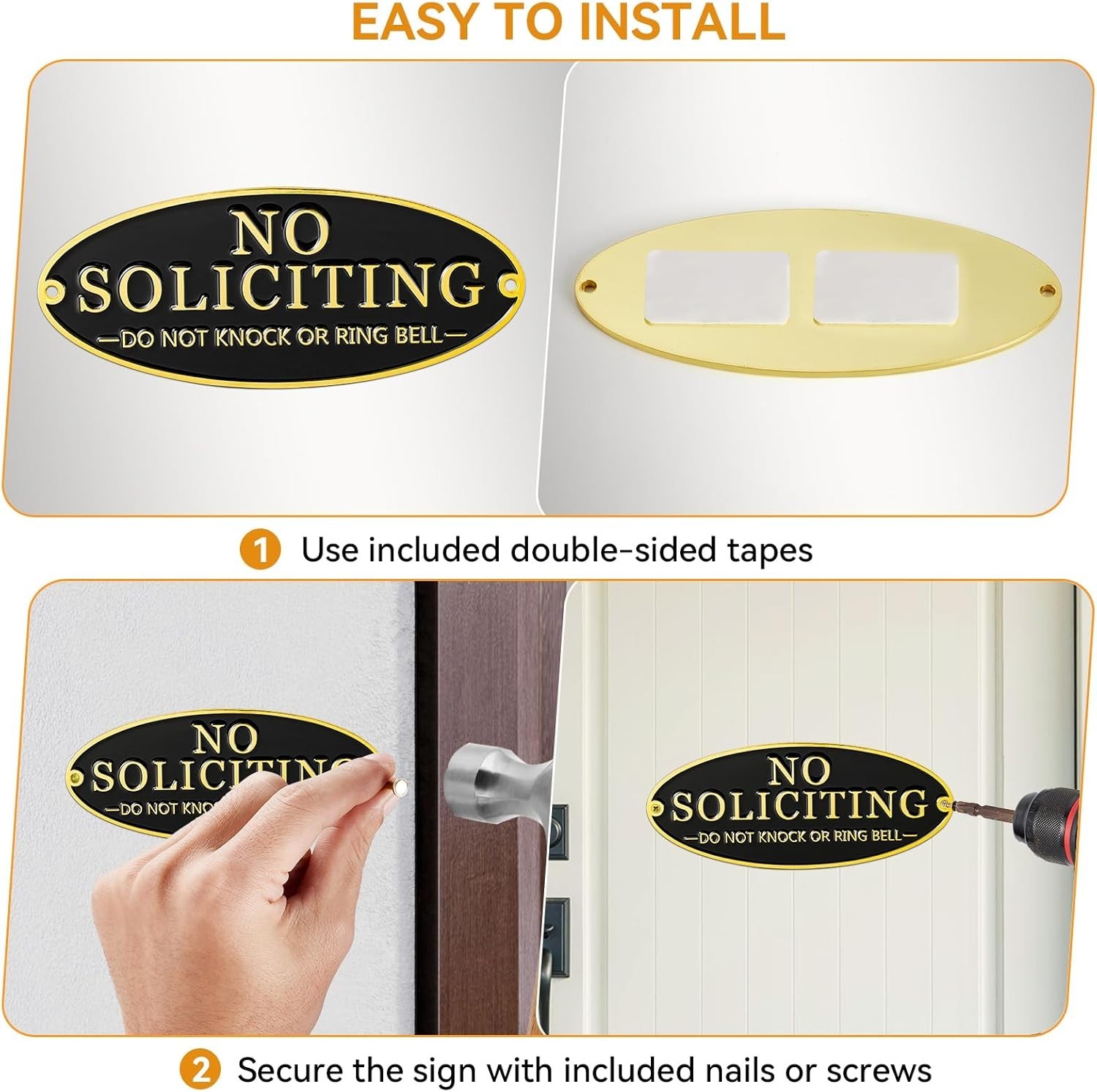 Brass No Soliciting Sign for House, No Soliciting Sign Metal for Front Door Home