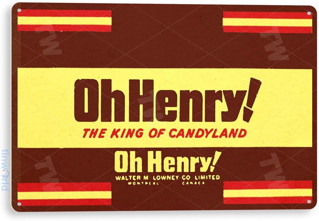 Tin Metal Sign Oh Henry Chocolate Candy Vintage Retro Bar 8×12