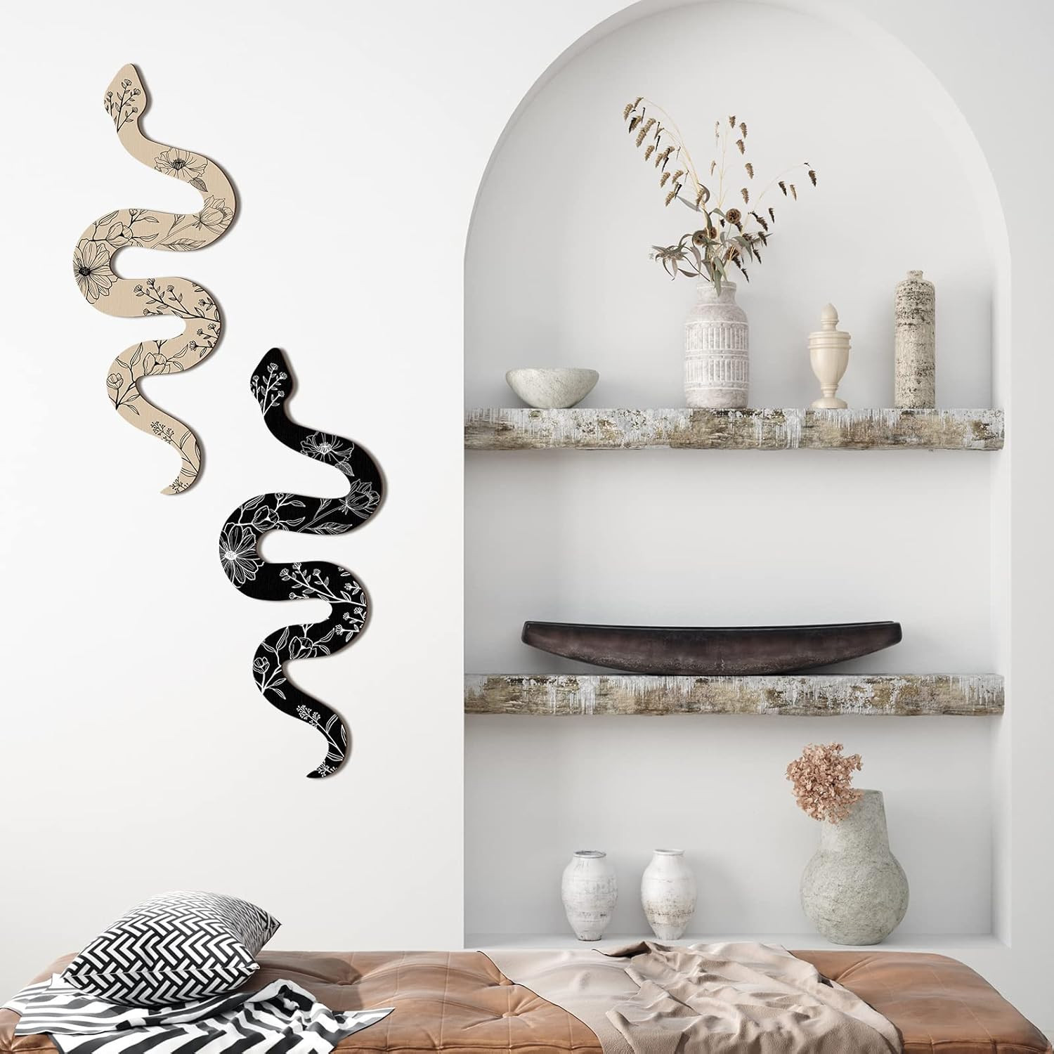 Set of 2 Earthy Room Decor Wall Art Boho Witchy Wooden Snake Decor Natural Ae…