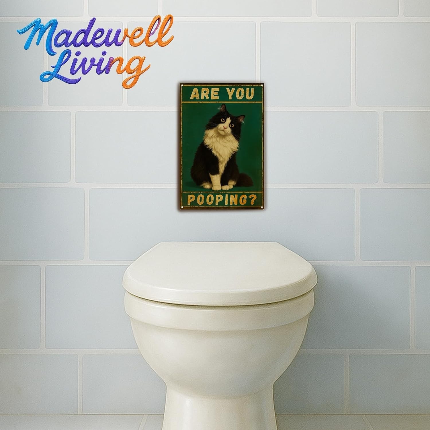 Funny Black Cat Metal Wall Art Are You Pooping, Vintage Bathroom Decor Poster…
