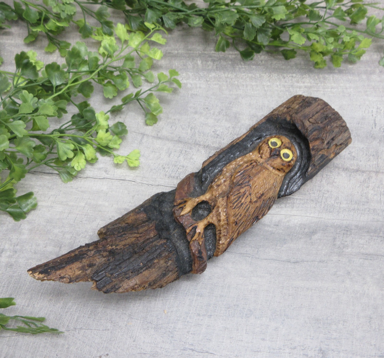 Hand Carved Owl Natural Wood Wall Hanging Decor Rustic Primitive Art Woodland