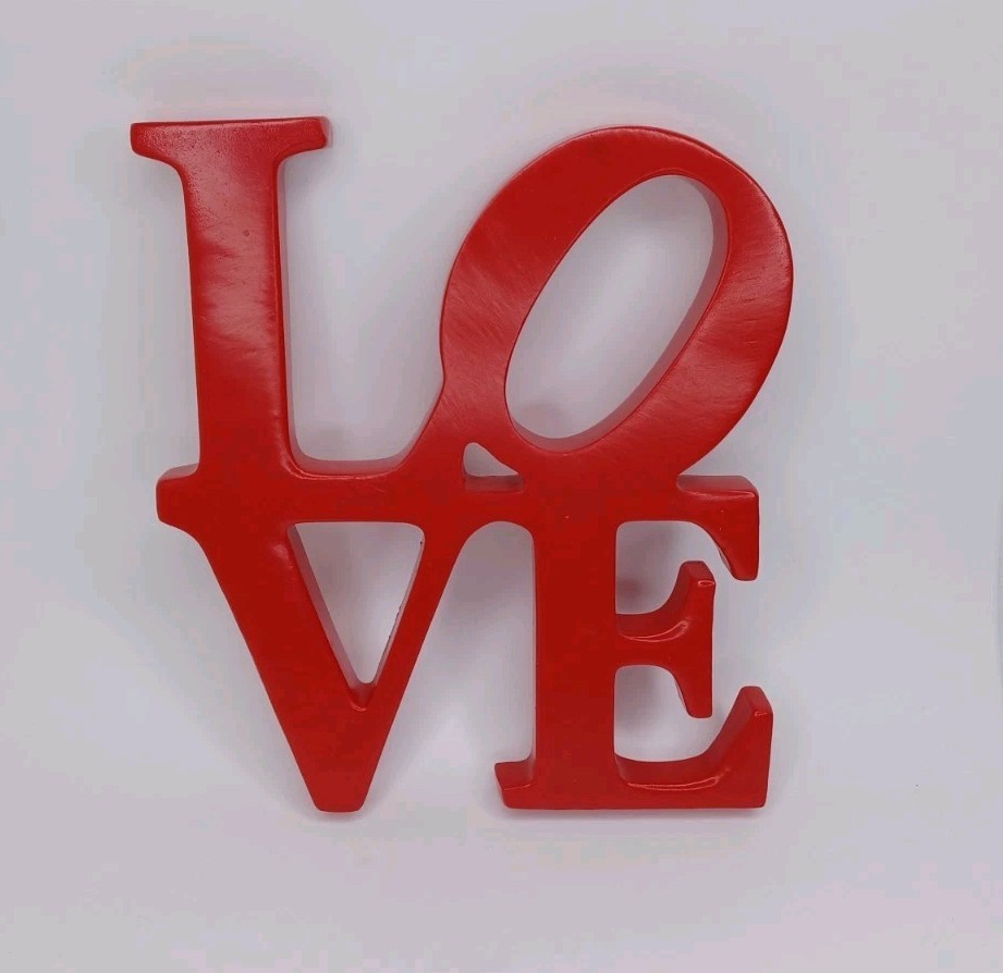 LOVE Red Resin Art Statuette L O V E Square Desktop Wall Plaque Decor