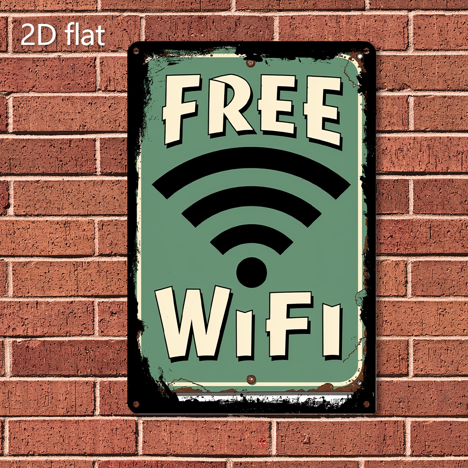 Vintage “Free WiFi” Metal Sign Rustic Green & Yellow 19.99×29.97cm