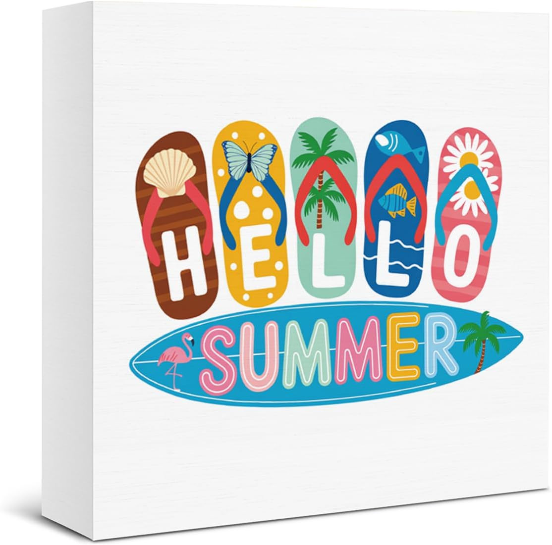 Summer Decor Flip Flop Wooden Sign Farmhouse Table Decorations, Hello Summer Pla