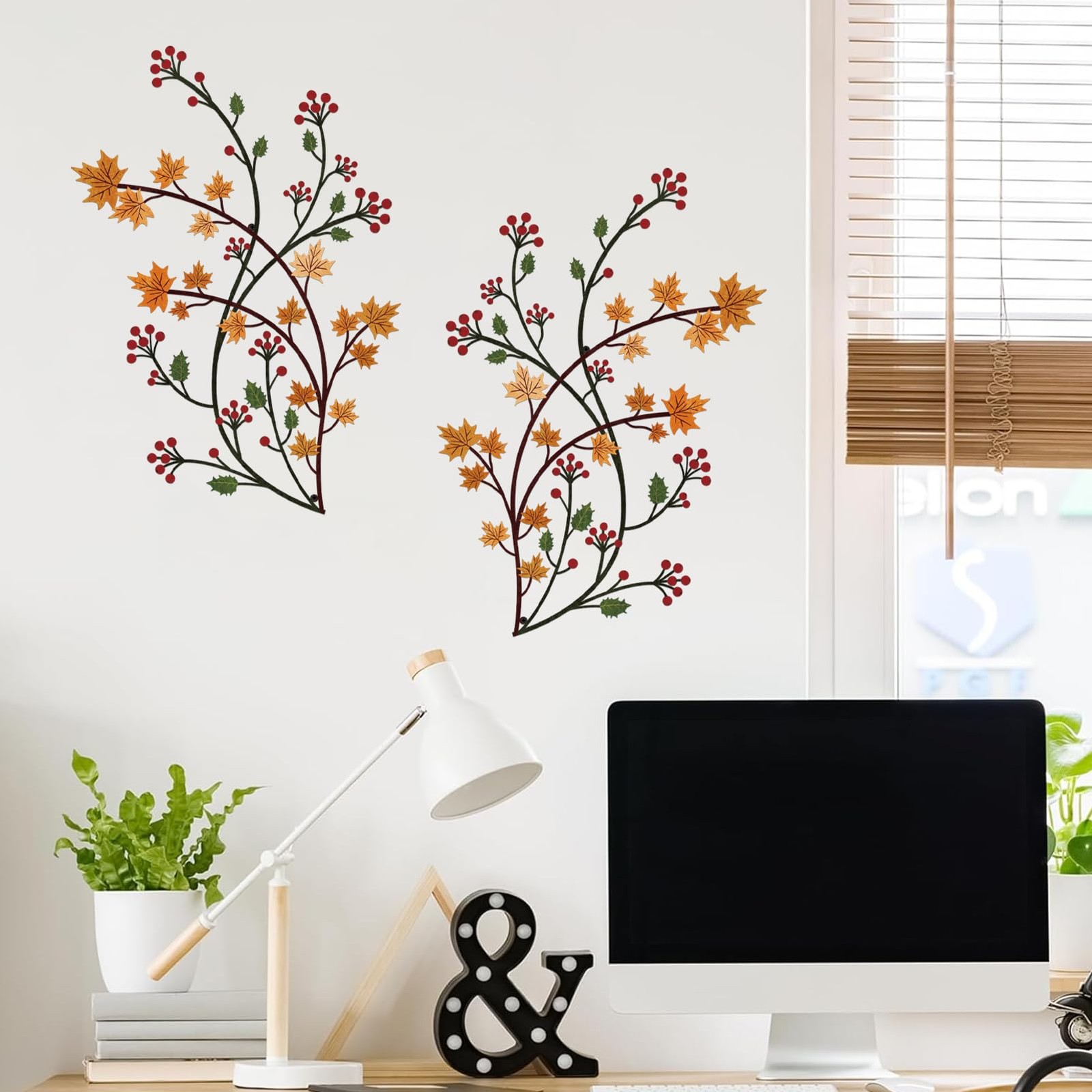 Metal Tree Leaf Wall Decor, Farmhouse Leaf Branch Wall Art Rustic Iron Scroll…