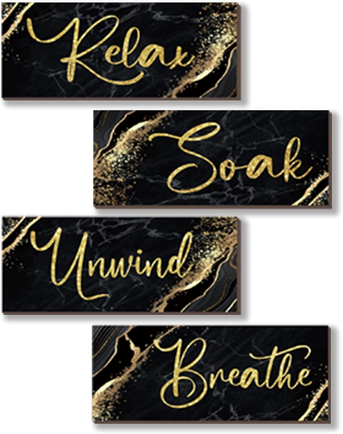 4 Pcs Black and Gold Bathroom Decor Black Gold Wall Decor Relax Soak Unwind B…