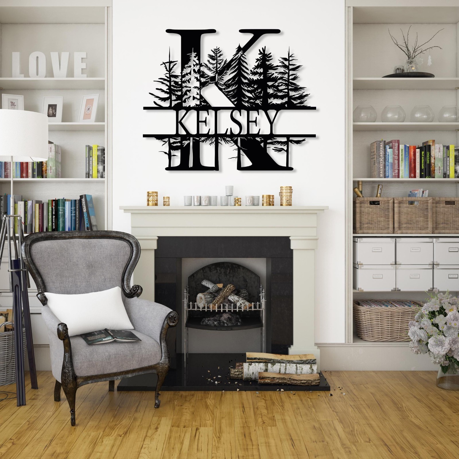 Custom Pine Tree Design Monogram Metal Sign, Family Name Sign, Last Name Decor