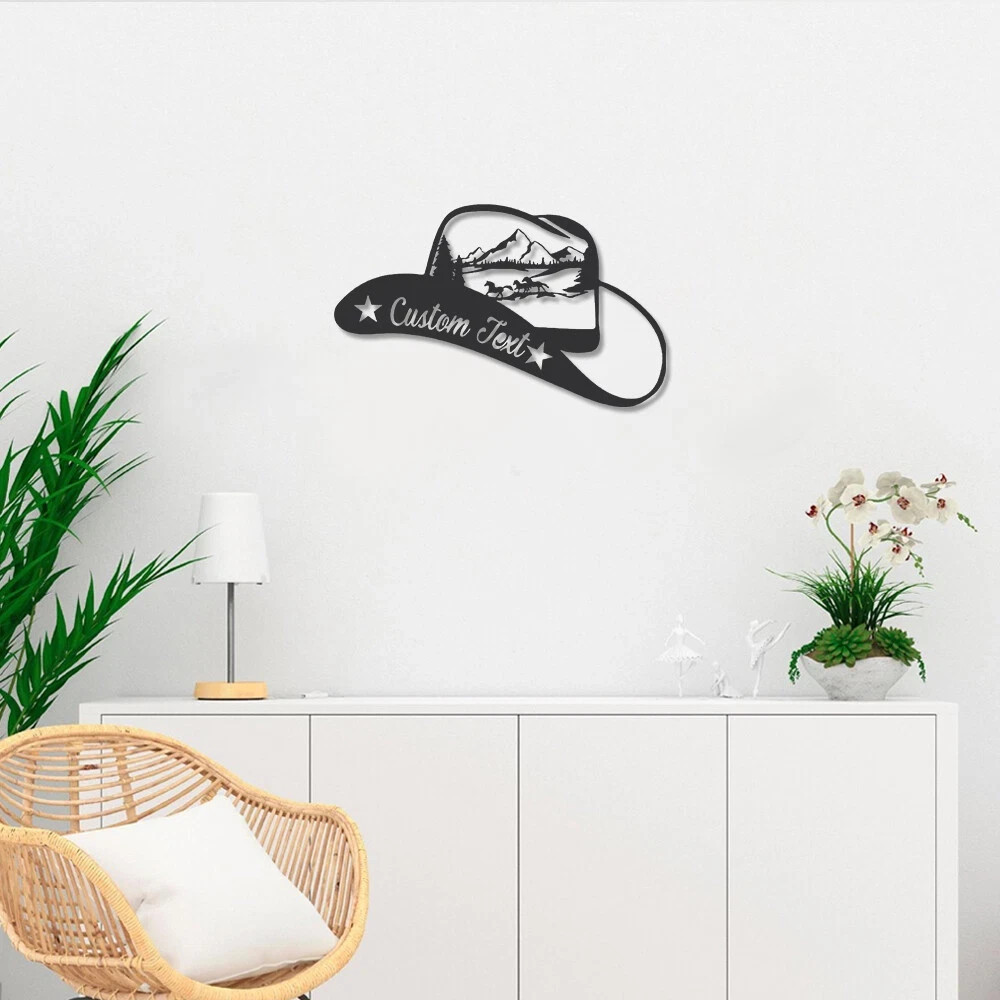 Personalized Cowboy Hat Horses Metal Sign Custom Name Monogram Western Wall Art