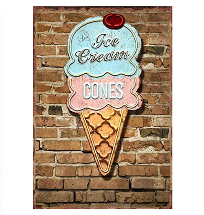 Retro Ice Cream Cone Shop Metal Tin Sign 8×12 Bar Cafe Wall Decor Vintage Style