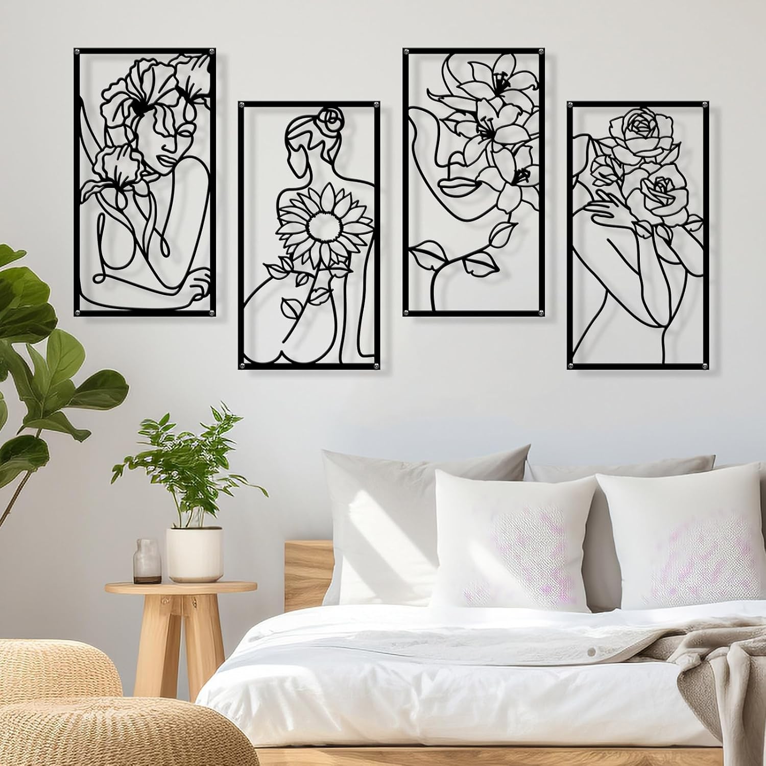 Metal Wall Art Abstract Minimalist Single Line Woman Flower Decor Art
