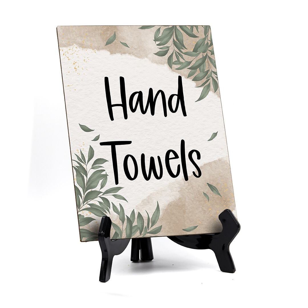 Hand Towels Table Sign with Green Leaves Design (6 x 8″)