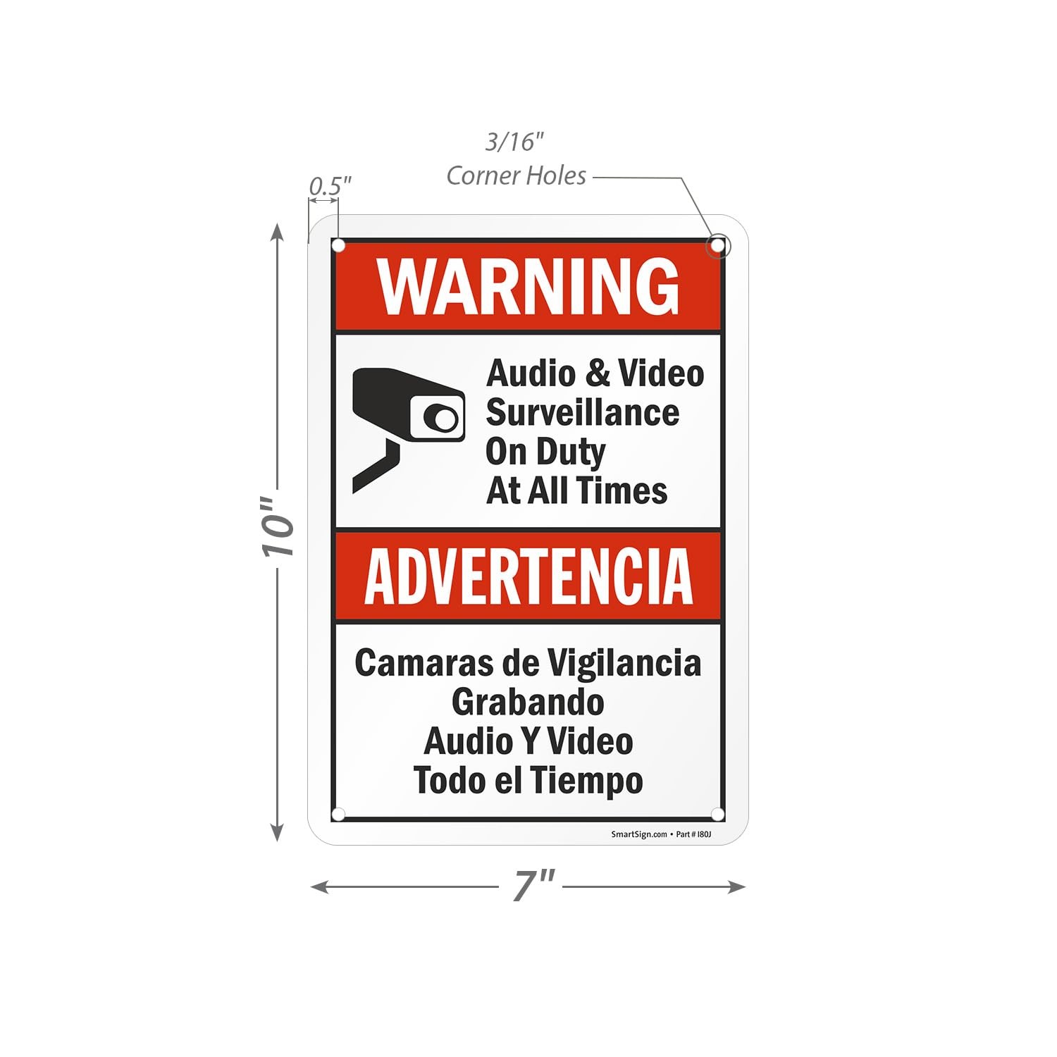 SmartSign 2-Pack ‘Warning Audio And 7″ x 10″ (Pack of 2), Red, Black, White