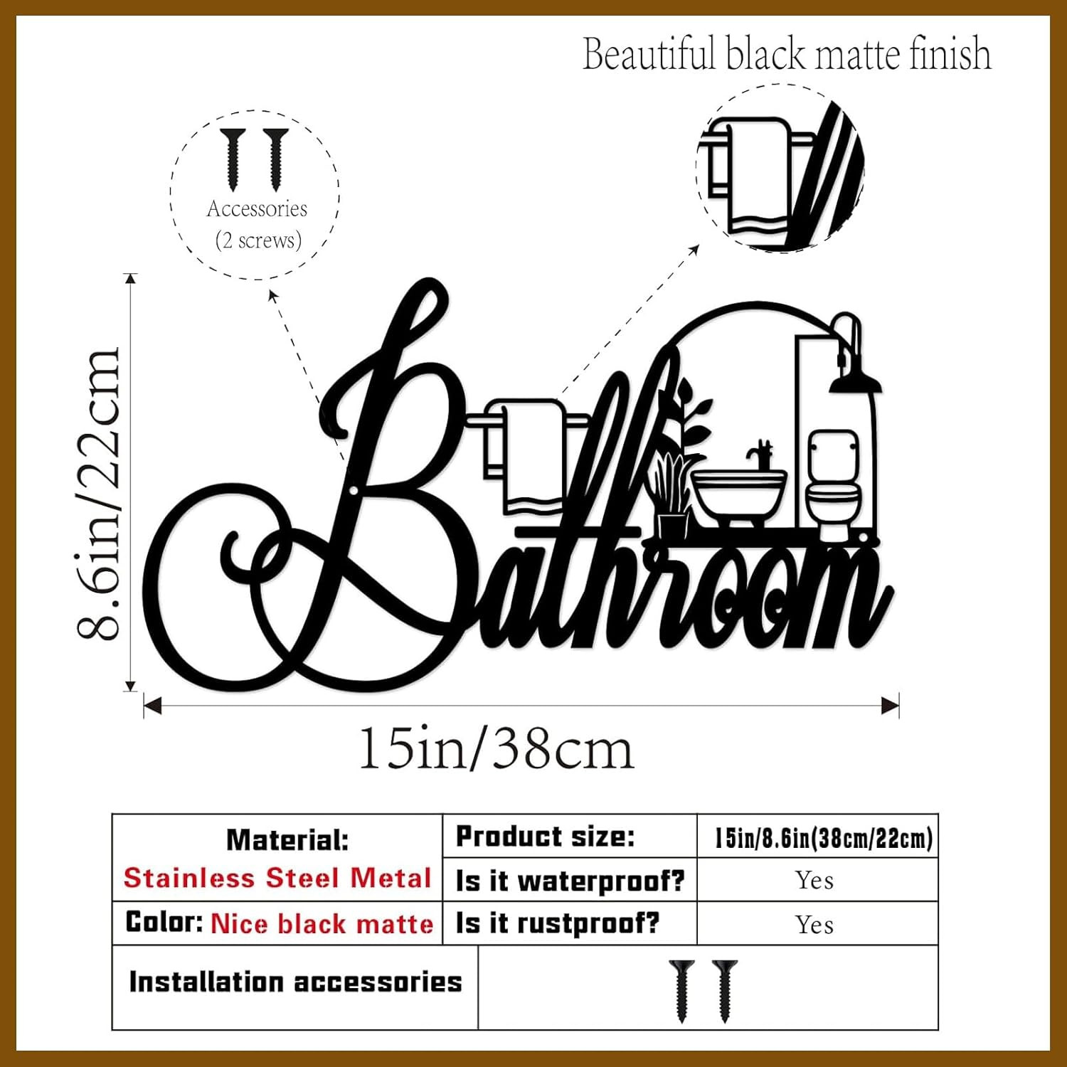Black Metal Bathroom Wall Decor, Farmhouse Funny Bathroom Sign for Modern Home
