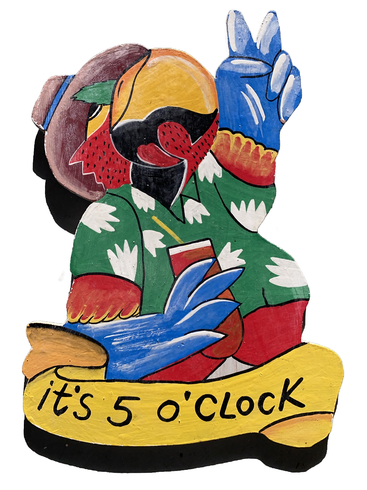 ITS 5:00 SOMEWHERE TIKI BAR PARROT HAND CARVED WOOD SIGN WALL ART
