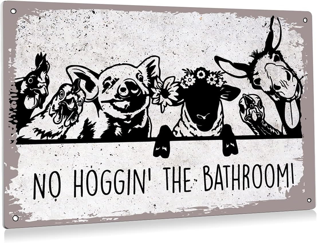 No Hoggin The Bathroom Farm Animal Decor Metal Tin Sign Wall Decor Vintage NEW