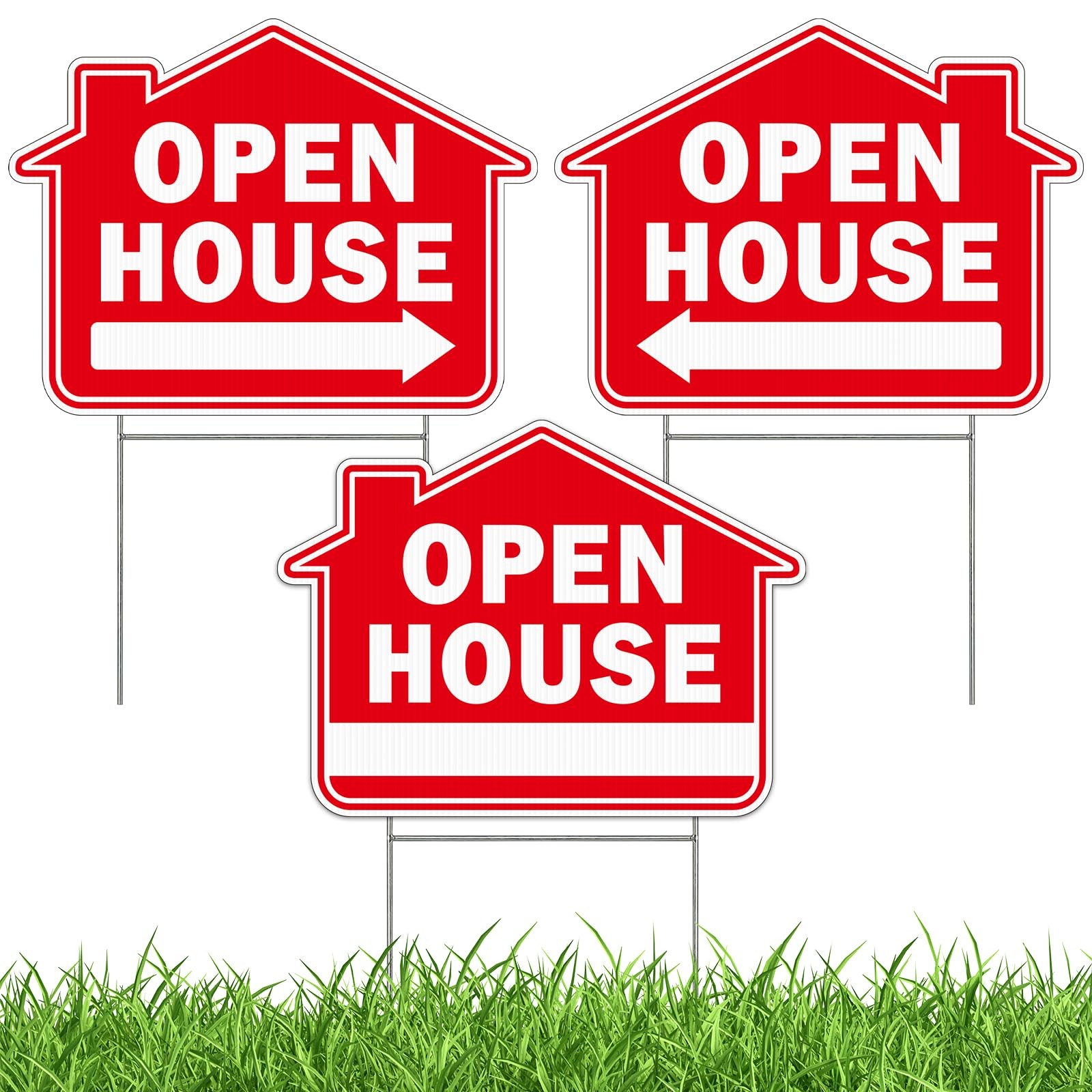 3 PCS 16×12 In Double Sided Corrugated Plastic Open House Sign With Stakes