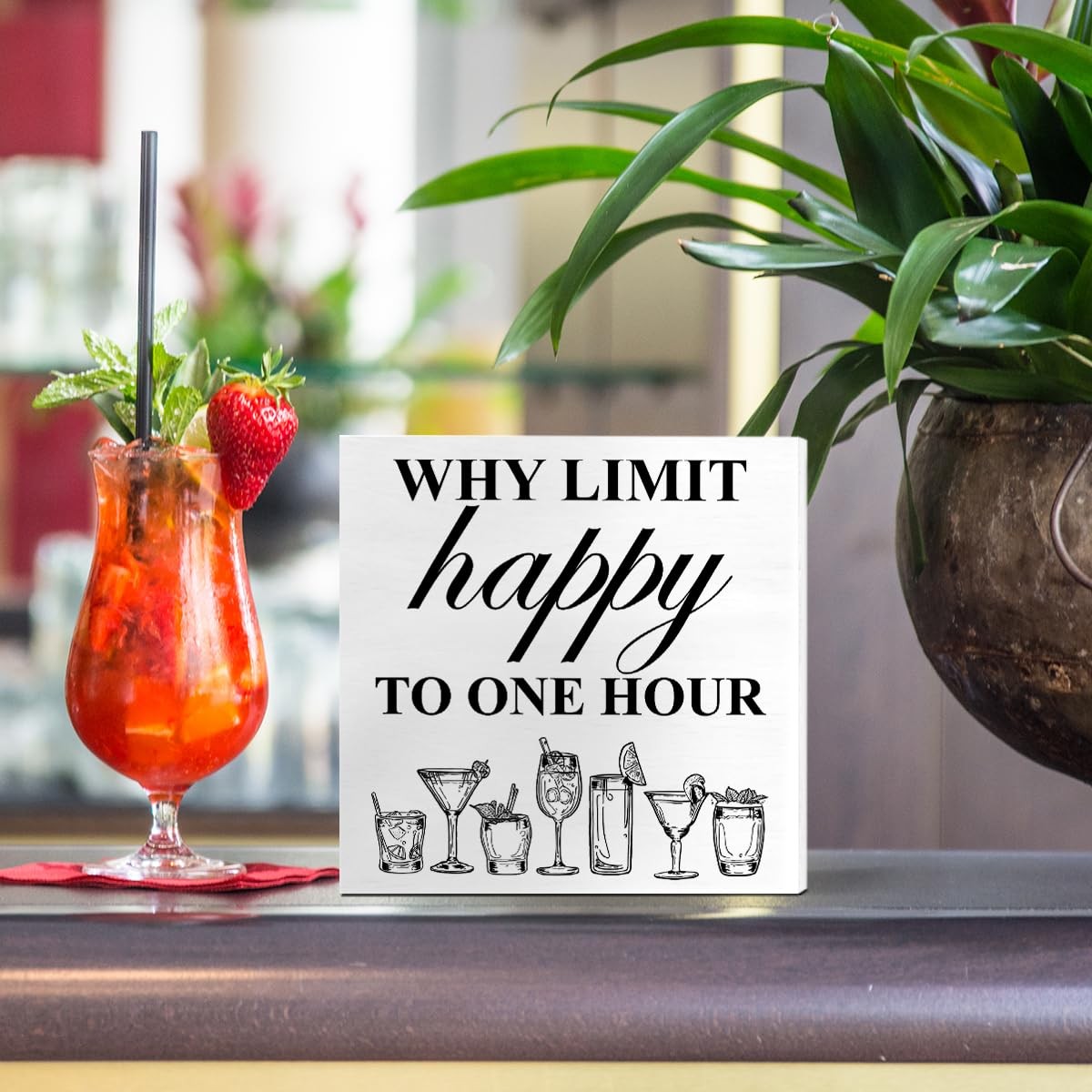 Bar Decor Wooden Box Sign, Home Kitchen Dining Room Drinking Bar Table Decor …