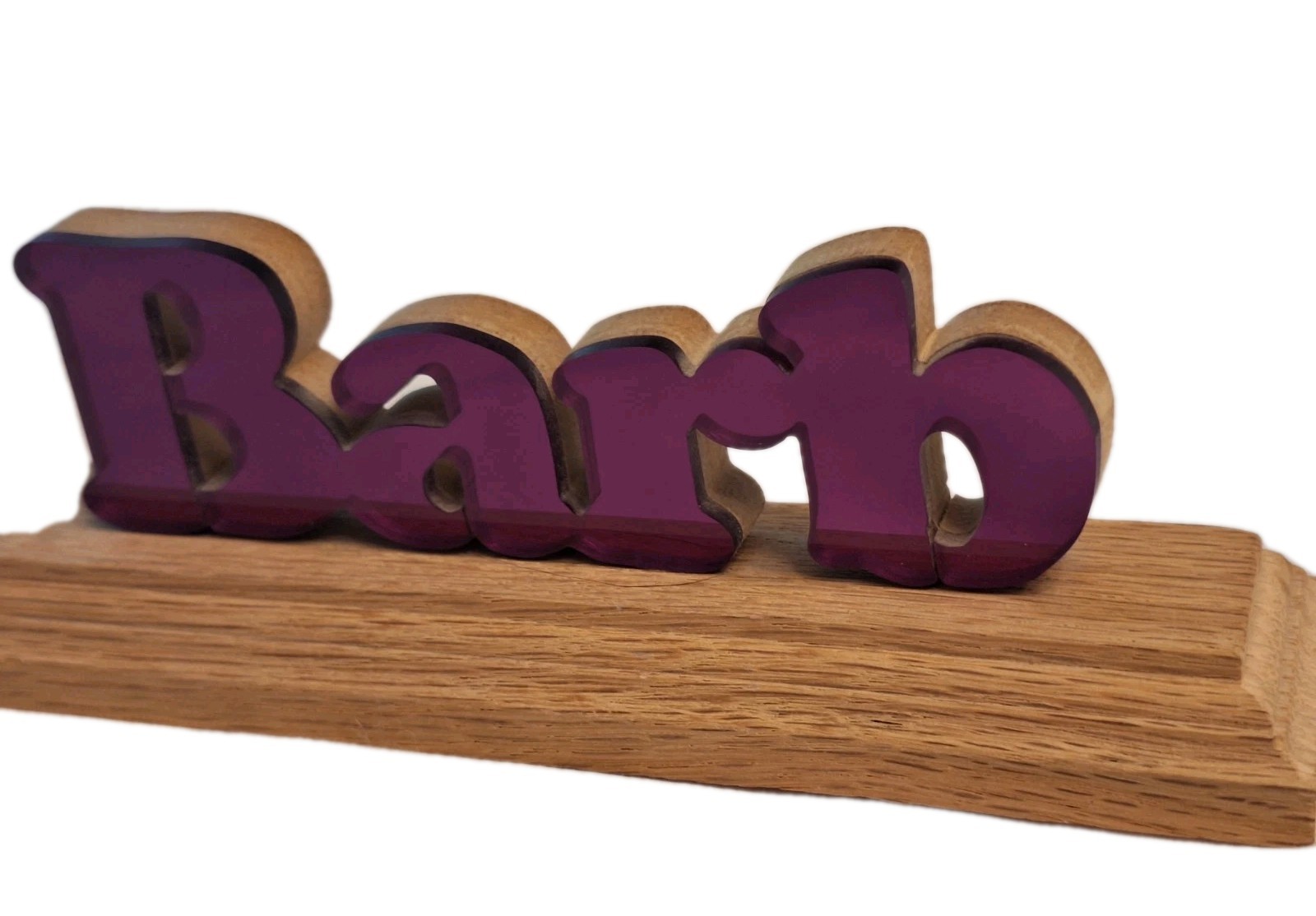 Personalized Name Desk Plaque “BARB” Purple Metallic Letters On Wood 7″ Long