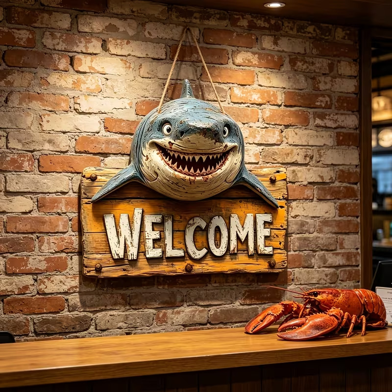 Flat Shark Wooden Sign – Rustic-style Wall Decor Indoor and Outdoor 2D Bold