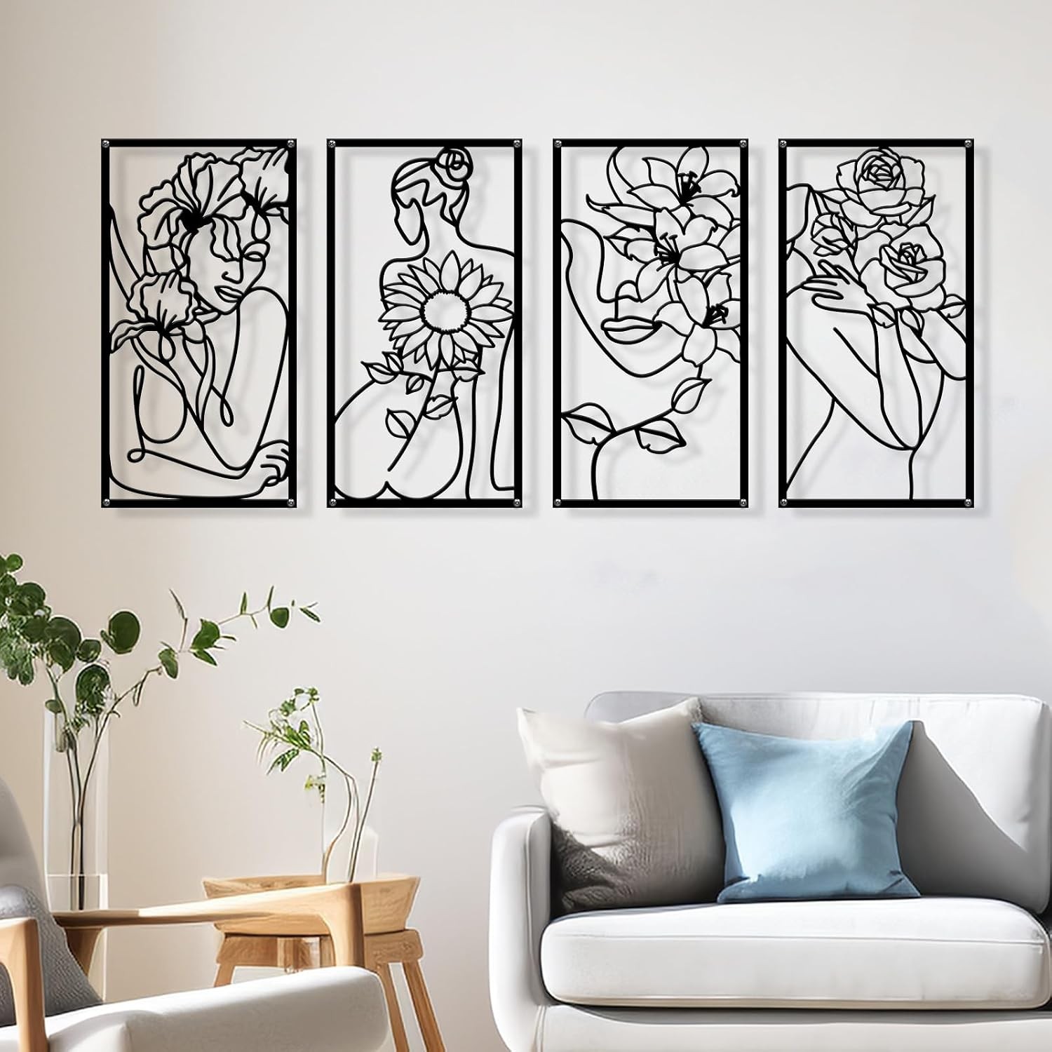 Metal Wall Art Abstract Minimalist Single Line Woman Flower Decor Art