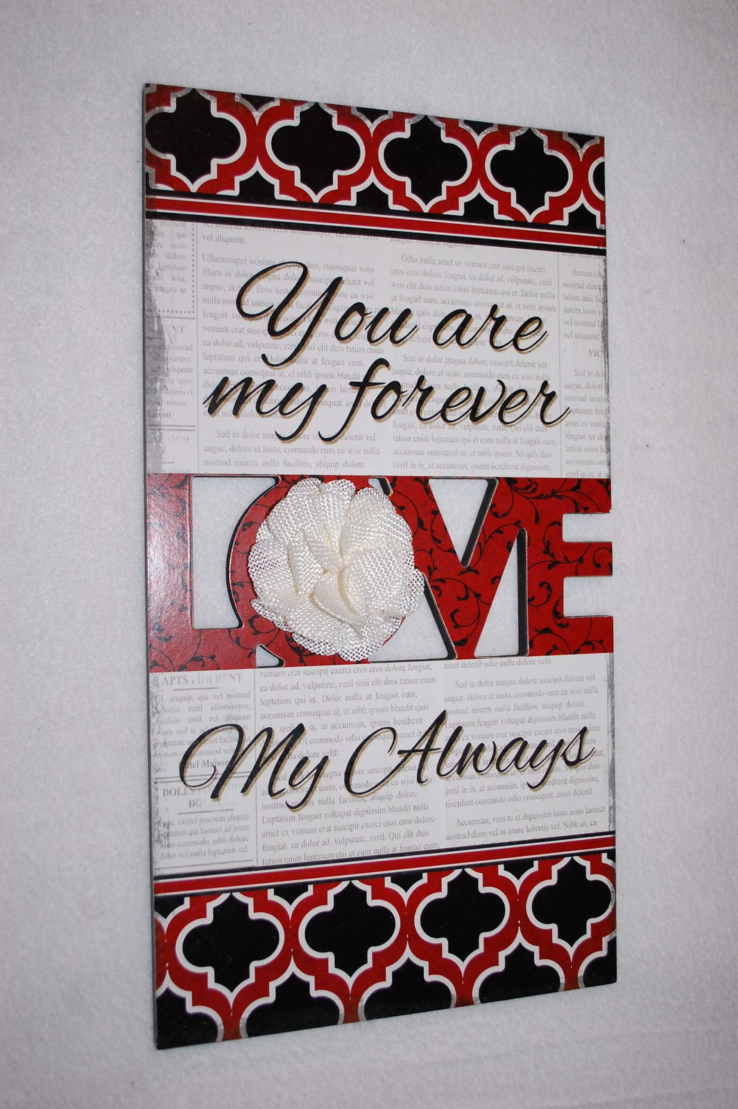 HANGING WALL SIGN PLAQUE Red Beige Black YOU ARE MY FOREVER LOVE MY ALWAYS 15×8