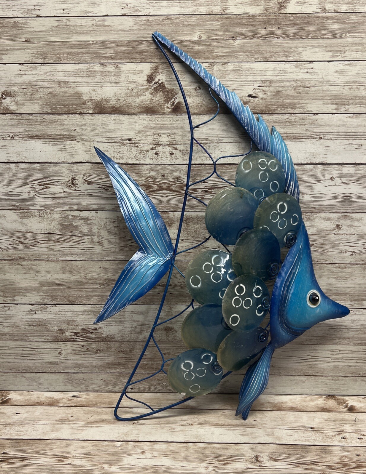 Tropical Fish Blue Metal Wall Plaque Ocean Beach 13×18.5 in