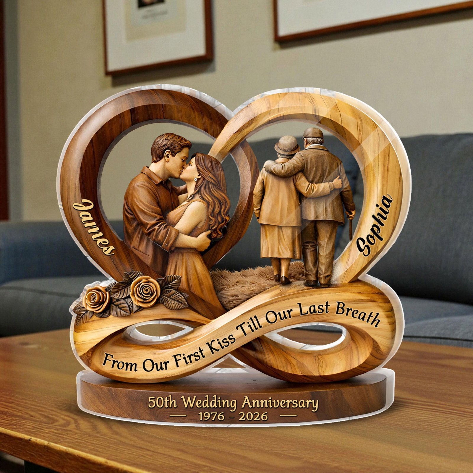 Personalized 50th Anniversary Acrylic Block Gift for Parents Golden Wedding