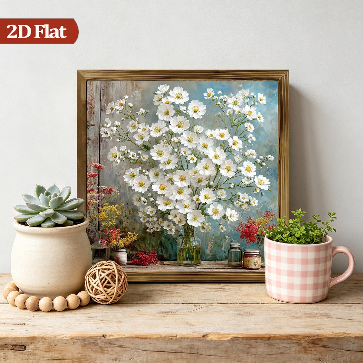 French Floral Still Life Wooden Plaque Decor for Bedroom, Garage, Cafe Home Gift