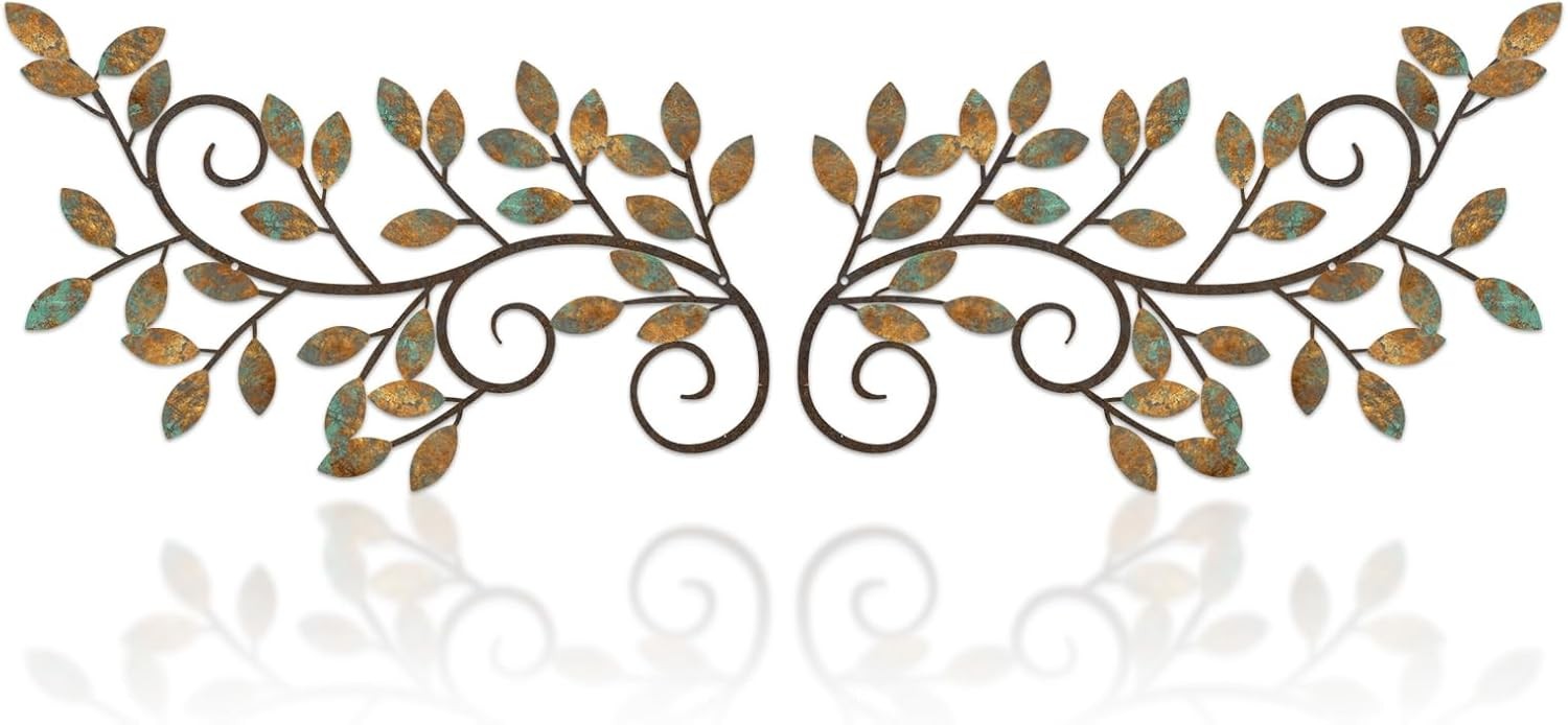 ESTART 2 Pieces Metal Tree Leaf Wall Decor Vine Olive Branch Leaf Wall Art Ornam