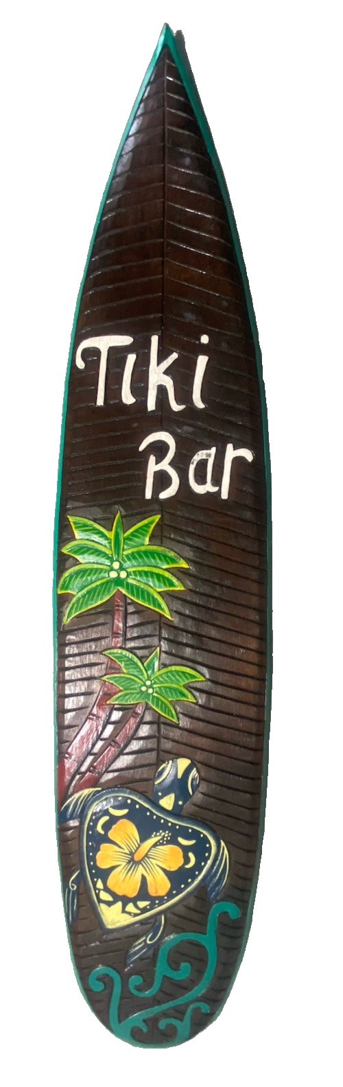 39” TIKI BAR PALM TREE SEA TURTLE SIGN HAND CARVED WOOD WALL ART TIKI TROPICAL