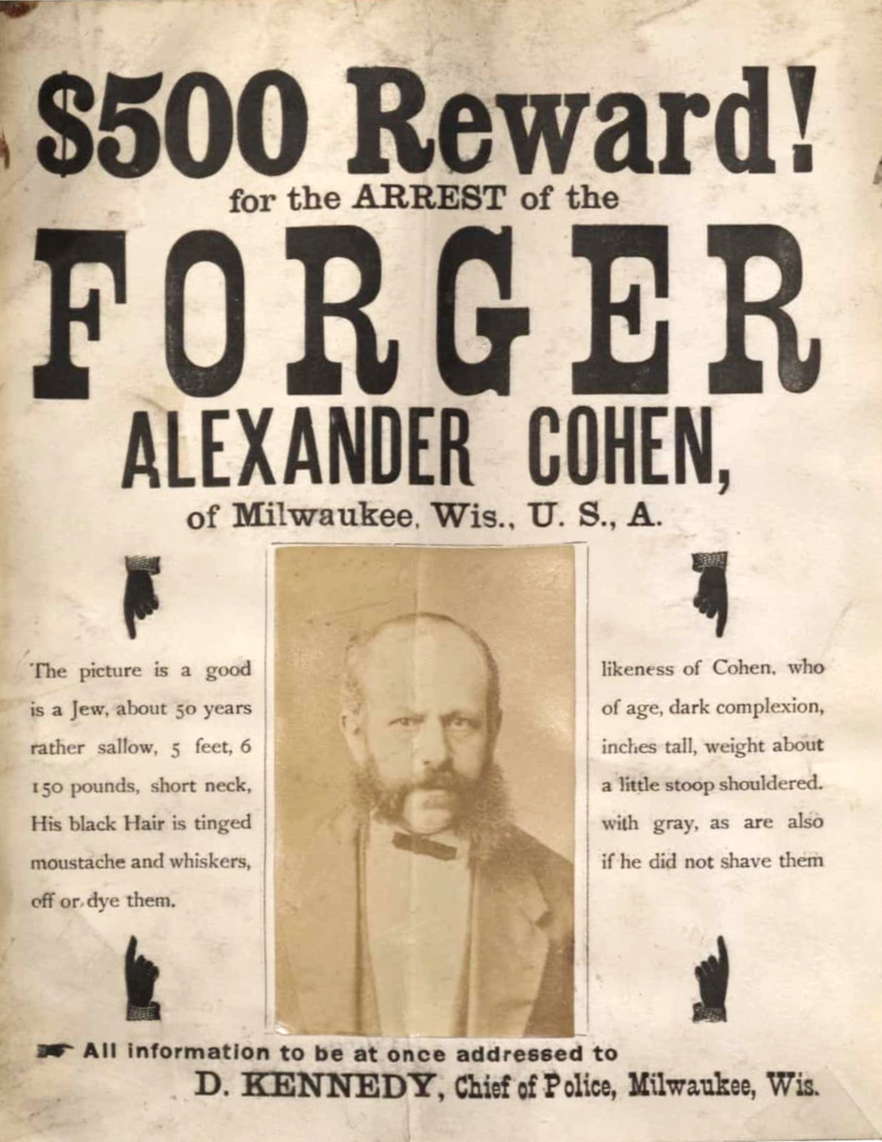 Wanted Poster Alexander Cohen $500 Reward 8.5 x 11 Collectable Digital Print