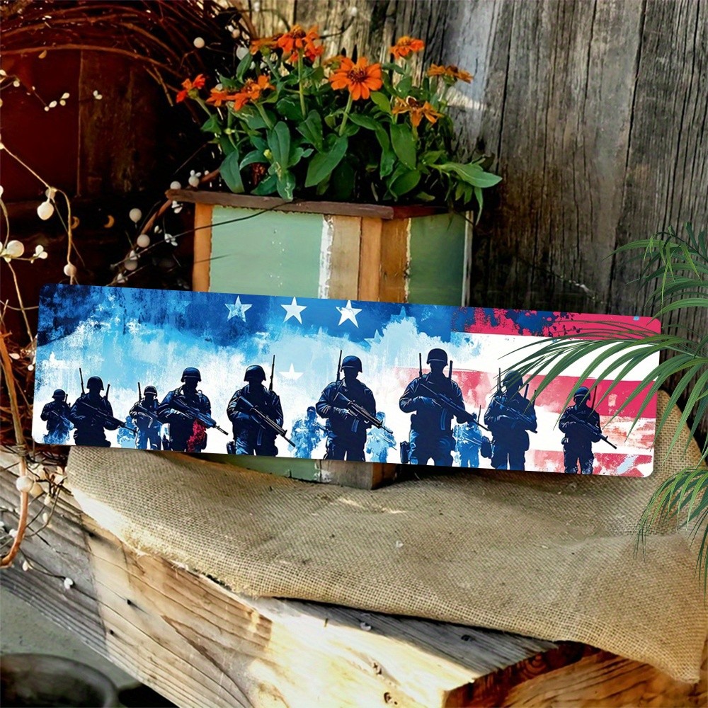 Patriotic US Soldiers American Flag Metal Sign Military Wall Art Man Cave Decor